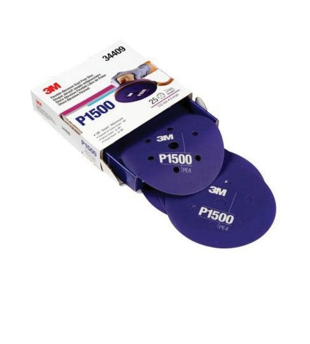 3M 34409 Hook & Loop Flexible Dust Free P1500 Grit 6 in. Sanding Disc (25/Pack)