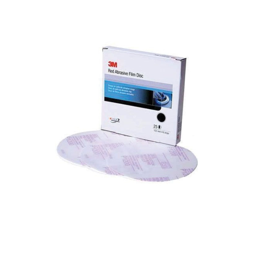 3M 01186 Red Abrasive Hookit Film Sanding Disc 6 Inch P1000 Grit (25 Discs/Box)