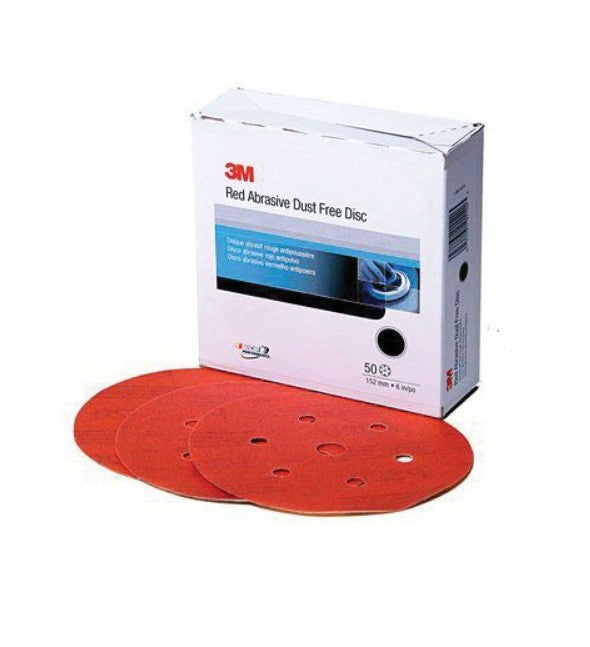 3M 1261 6" 80 Grit Red Abrasive Sandpaper Hookit Disc, 50 Per Box